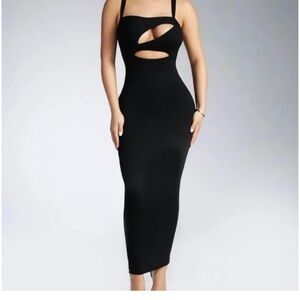 Naked Wardrobe Black Midi Dress with Cut-Out Size XL